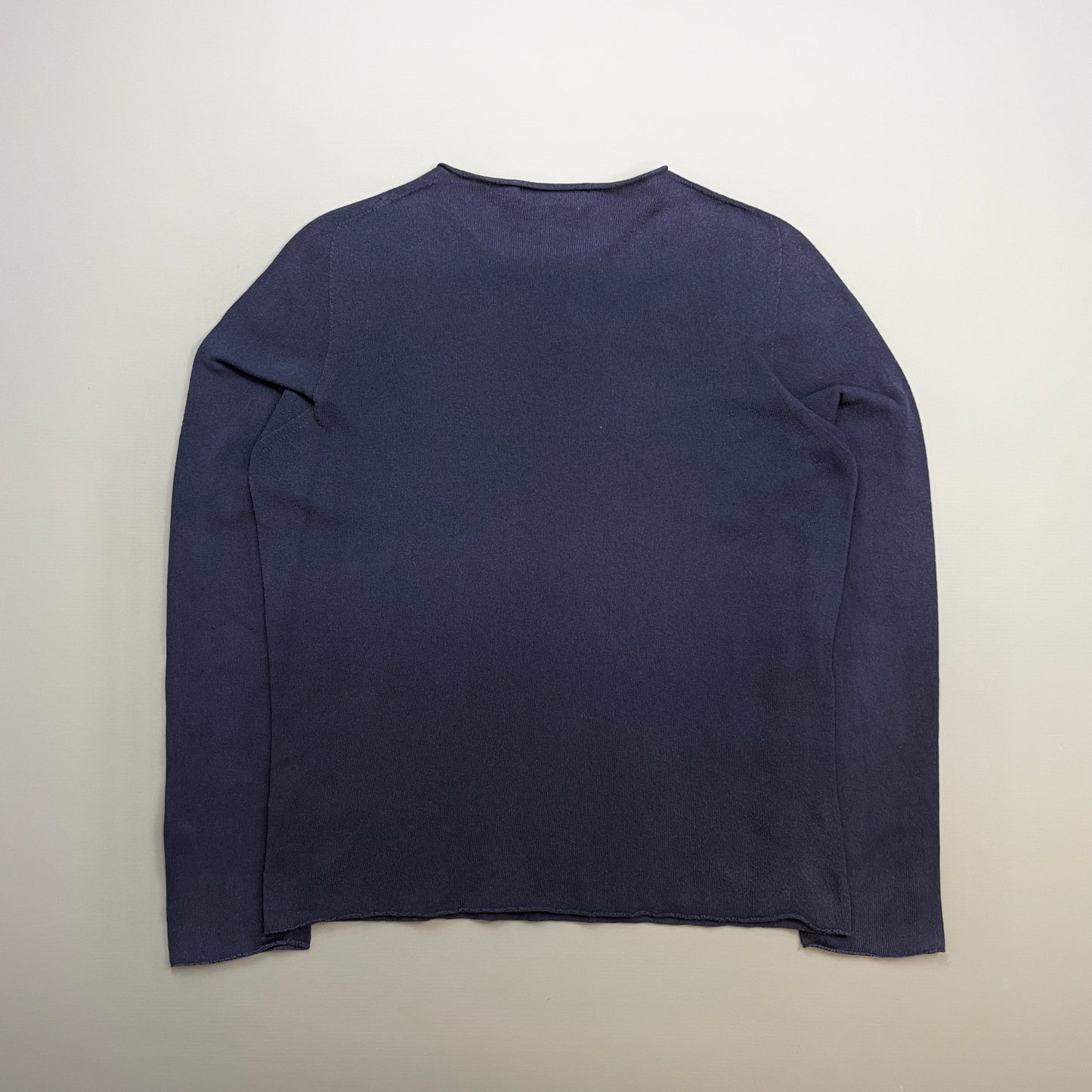Stone Island Navy 00s 'Italy' Lightweight Raw-Edge Spellout Knit Jumper