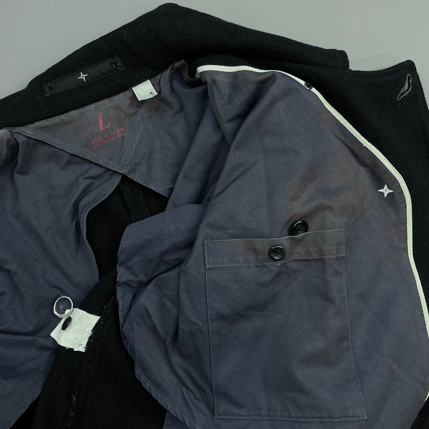 Stone Island Denims Black 00s Wool Blend Pea Coat