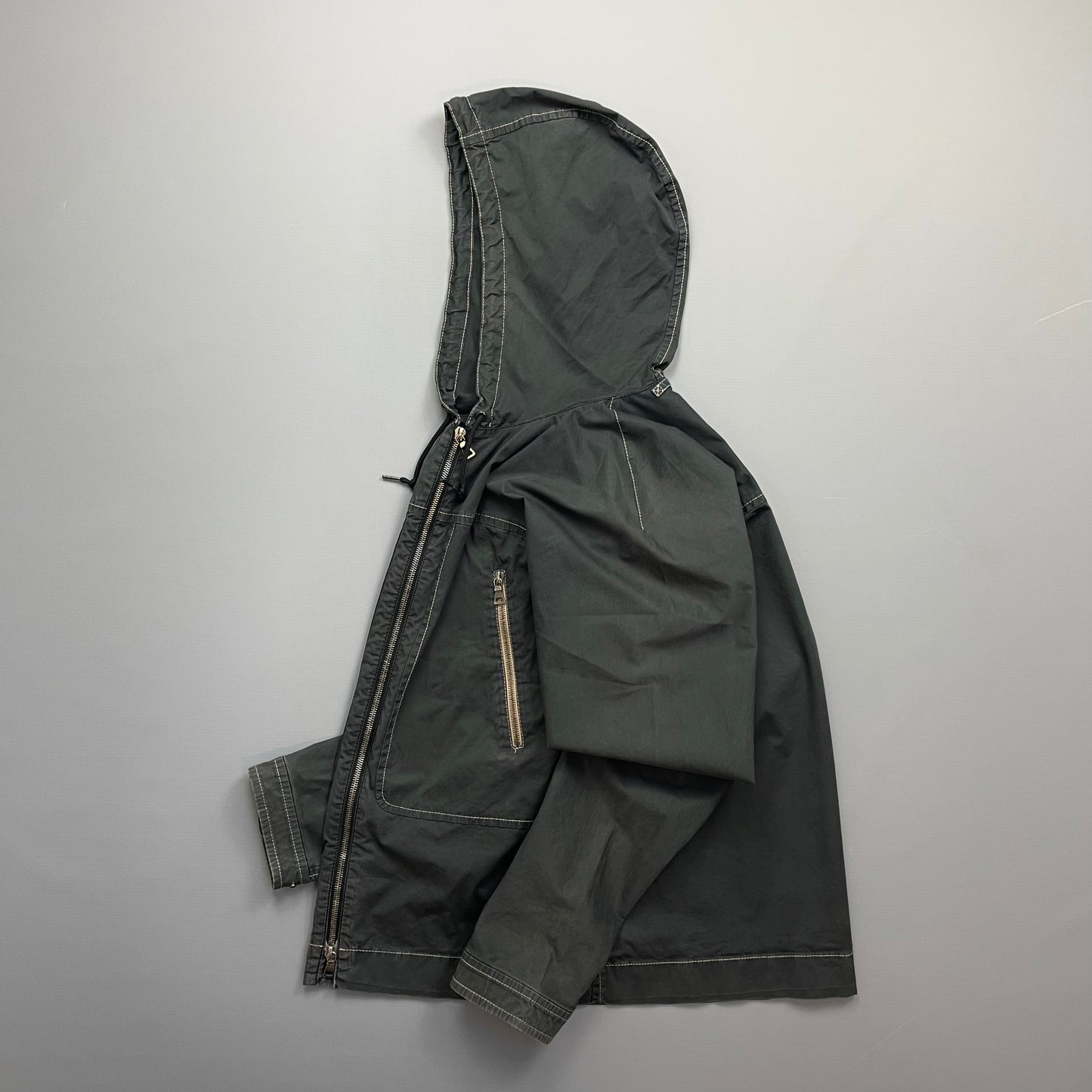 Prada Sport Grey Lightweight Contrast Stitching Hooded Windbreaker Jacket
