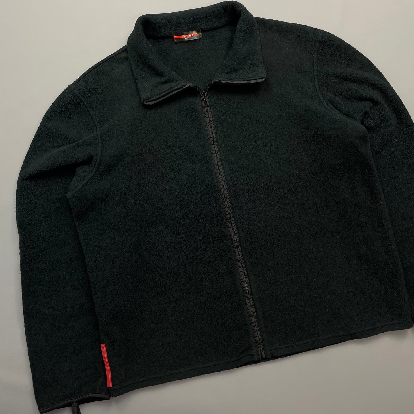 Prada Sport Black Lightweight Nylon Panel Fleece Jacket