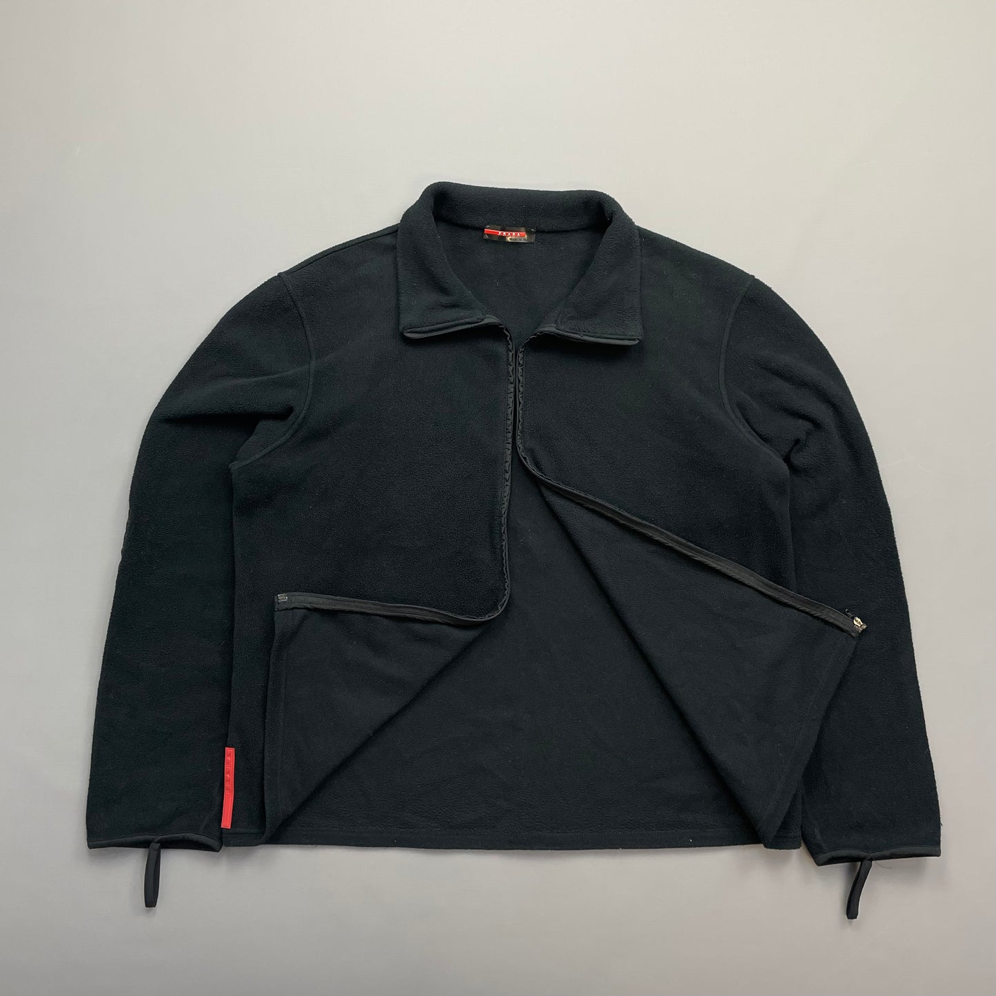 Prada Sport Black Lightweight Nylon Panel Fleece Jacket