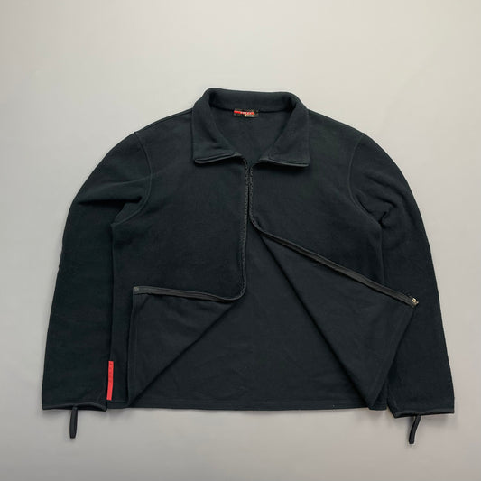 Prada Sport Black Lightweight Nylon Panel Fleece Jacket