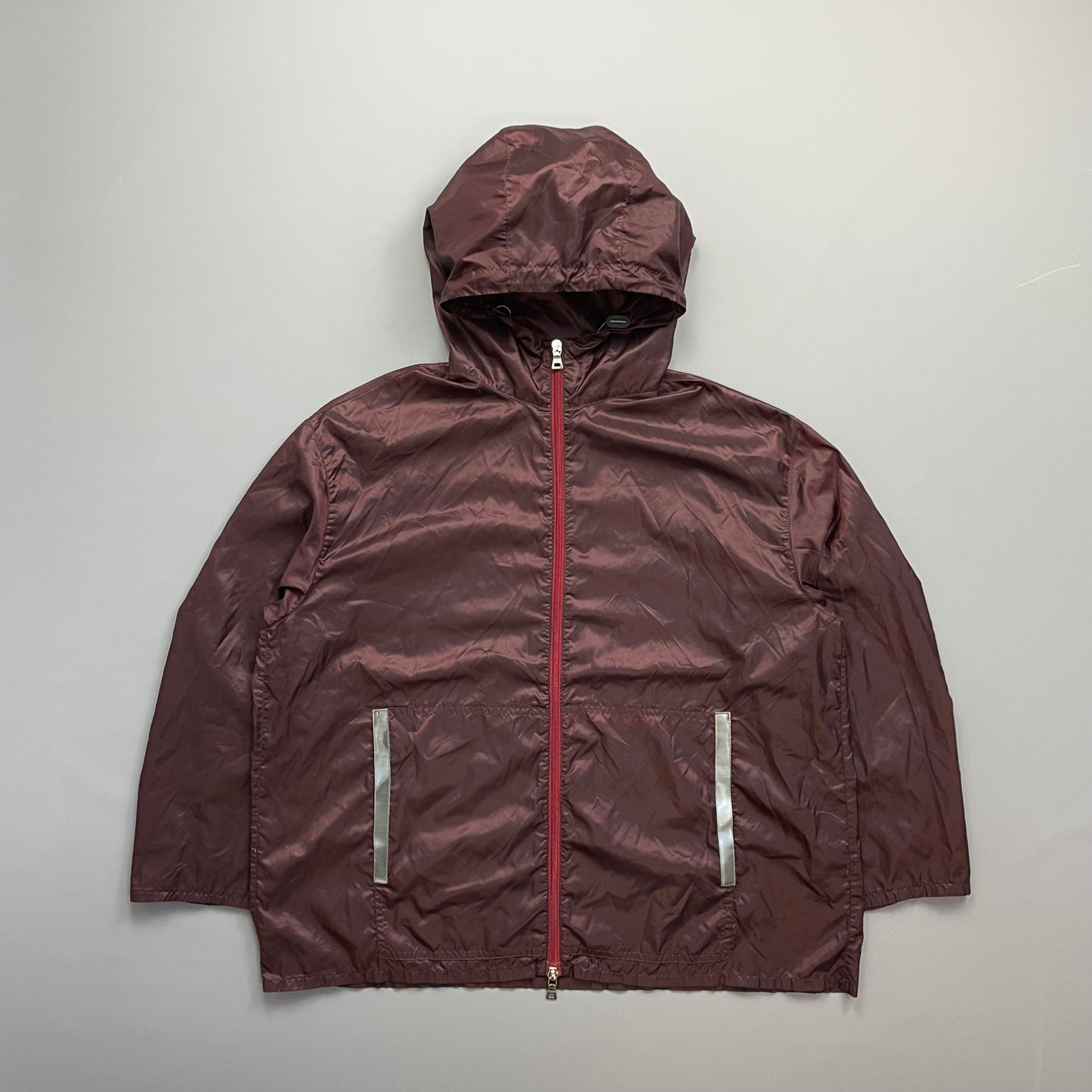 Prada Sport Burgundy SS00 Runway Reflective Nylon Hooded Jacket