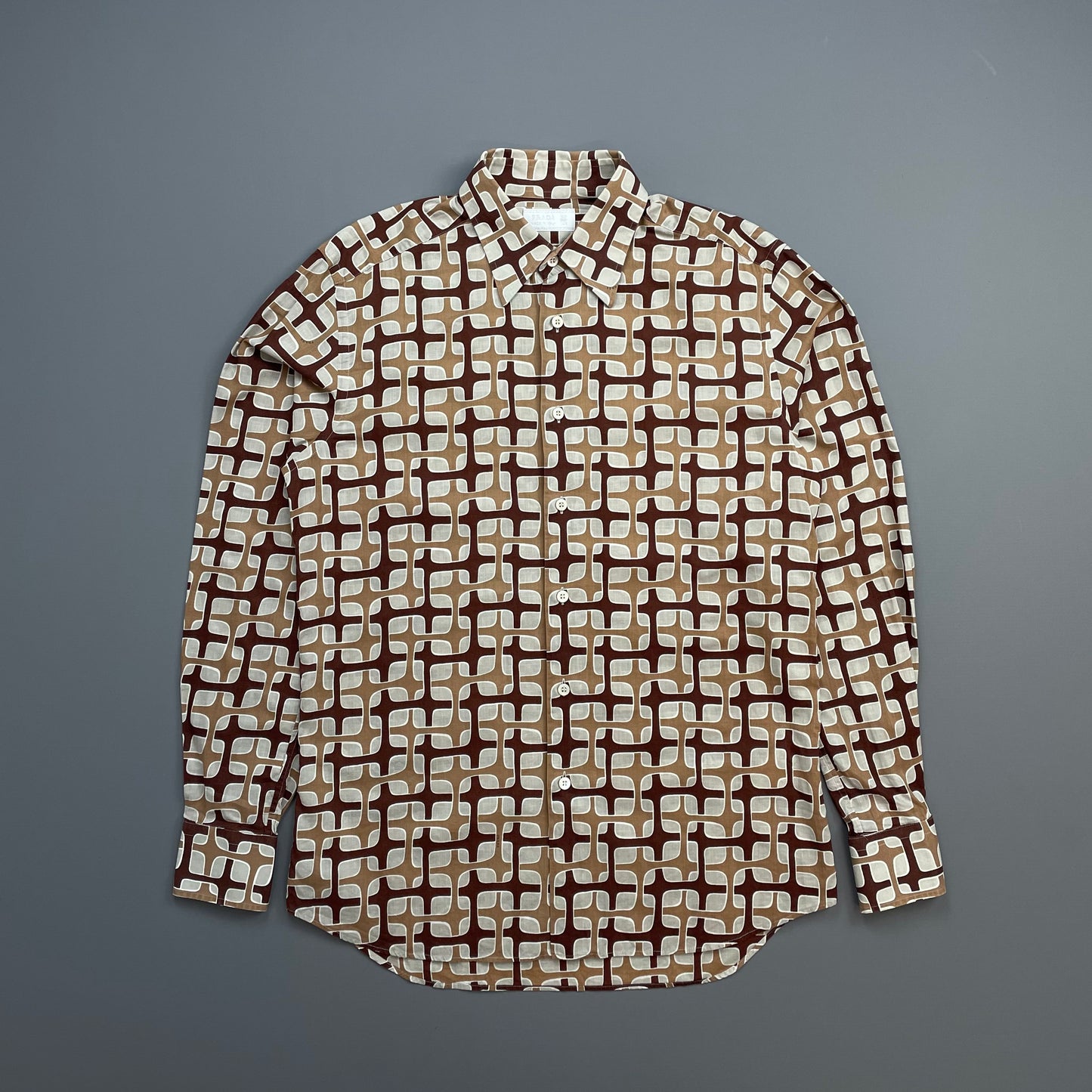 Prada Milano Brown 00s Geometric Interlink All-Over Print Shirt