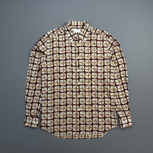 Prada Milano Brown 00s Geometric Interlink All-Over Print Shirt