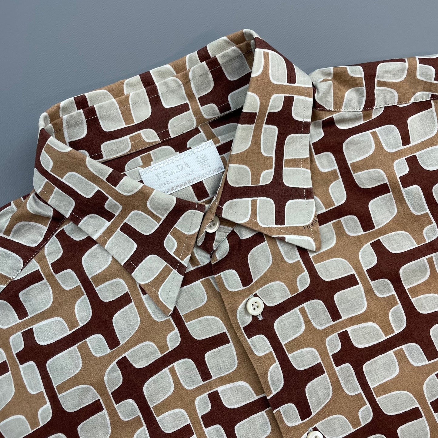 Prada Milano Brown 00s Geometric Interlink All-Over Print Shirt