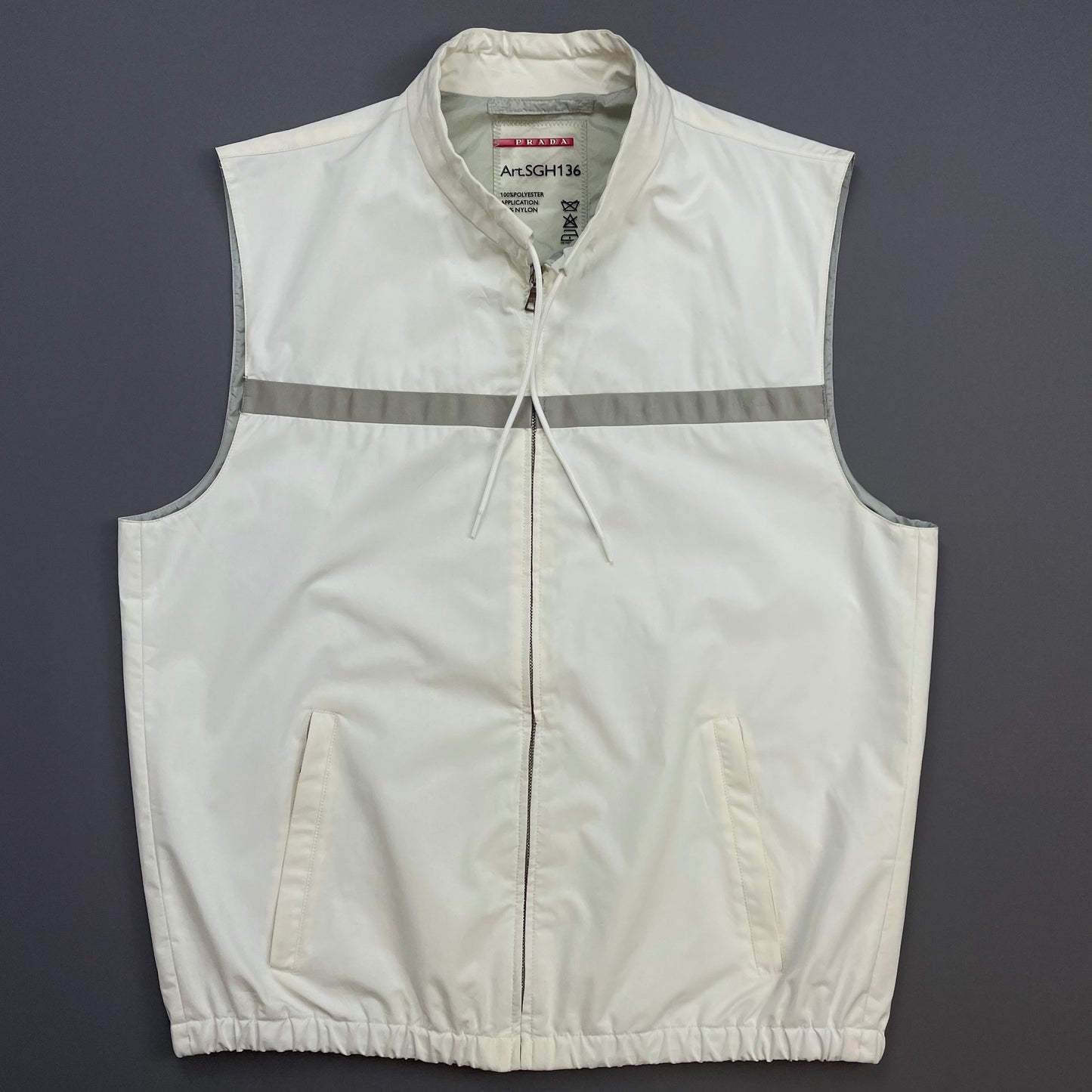 Prada Cream White & Grey 2009 Windstopper Toggle-Collar Gilet Vest