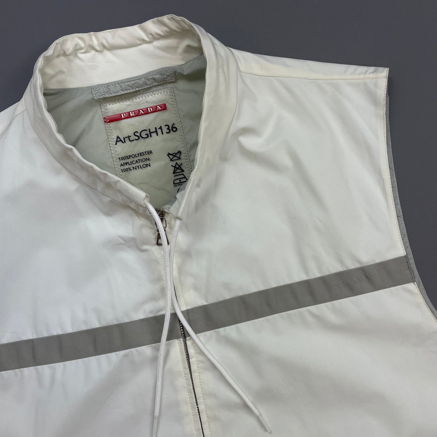Prada Cream White & Grey 2009 Windstopper Toggle-Collar Gilet Vest