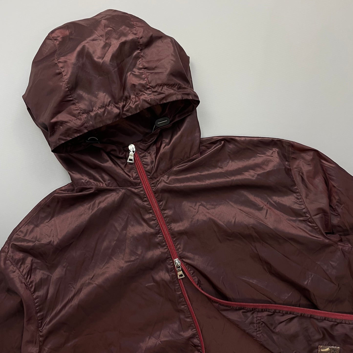 Prada Sport Burgundy SS00 Runway Reflective Nylon Hooded Jacket