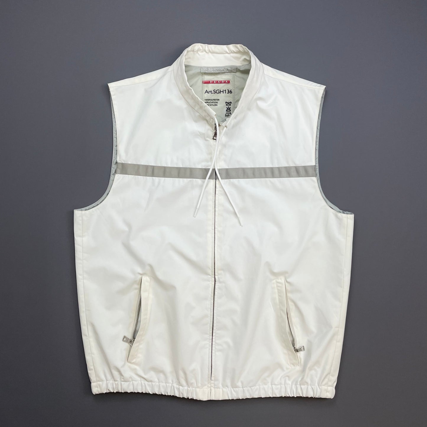 Prada Cream White & Grey 2009 Windstopper Toggle-Collar Gilet Vest