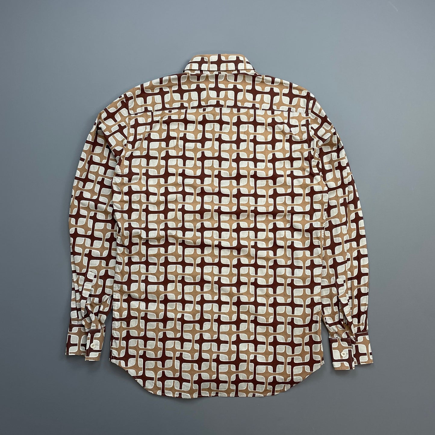 Prada Milano Brown 00s Geometric Interlink All-Over Print Shirt