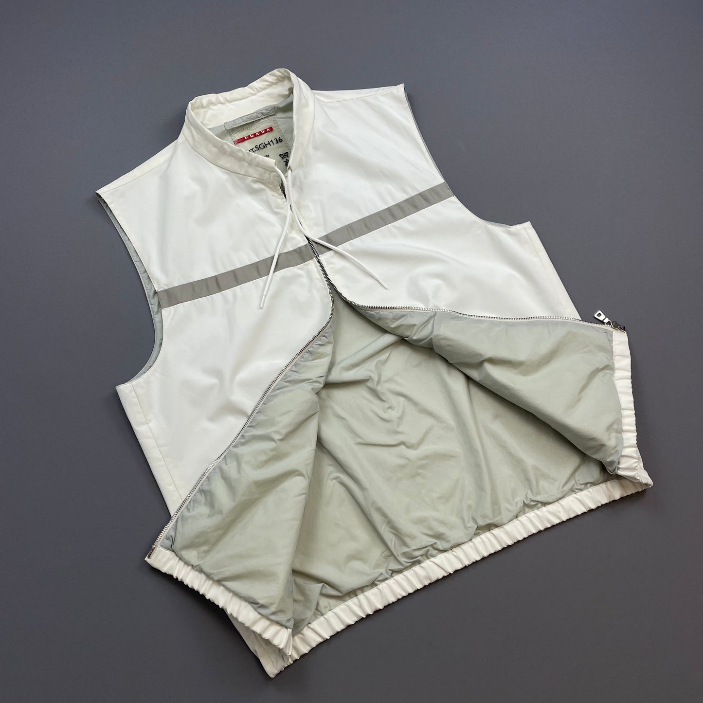 Prada Cream White & Grey 2009 Windstopper Toggle-Collar Gilet Vest