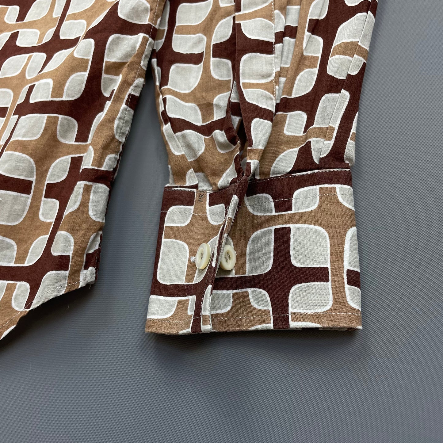 Prada Milano Brown 00s Geometric Interlink All-Over Print Shirt