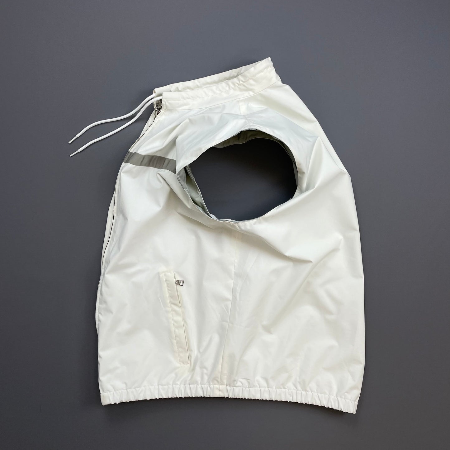 Prada Cream White & Grey 2009 Windstopper Toggle-Collar Gilet Vest
