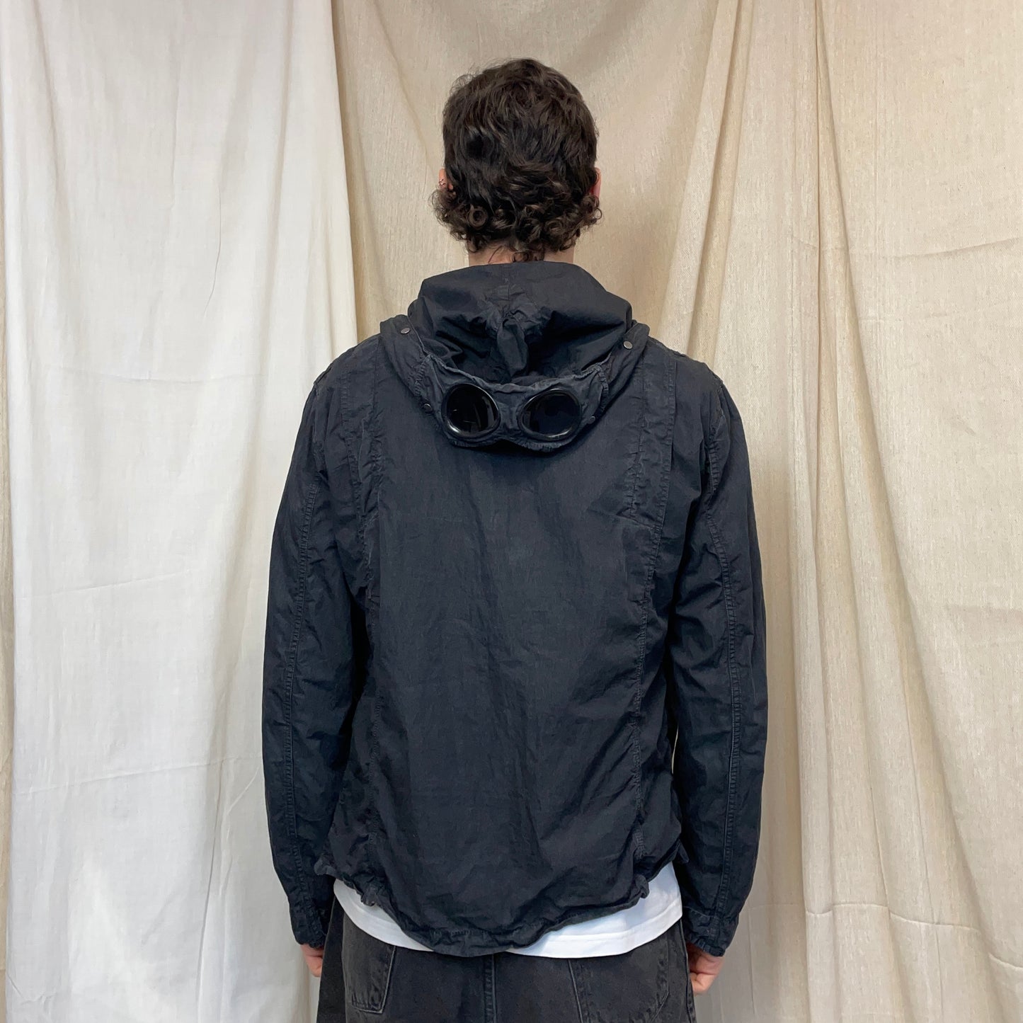 C.P. Company Black Cotton Detachable Hood Google Jacket