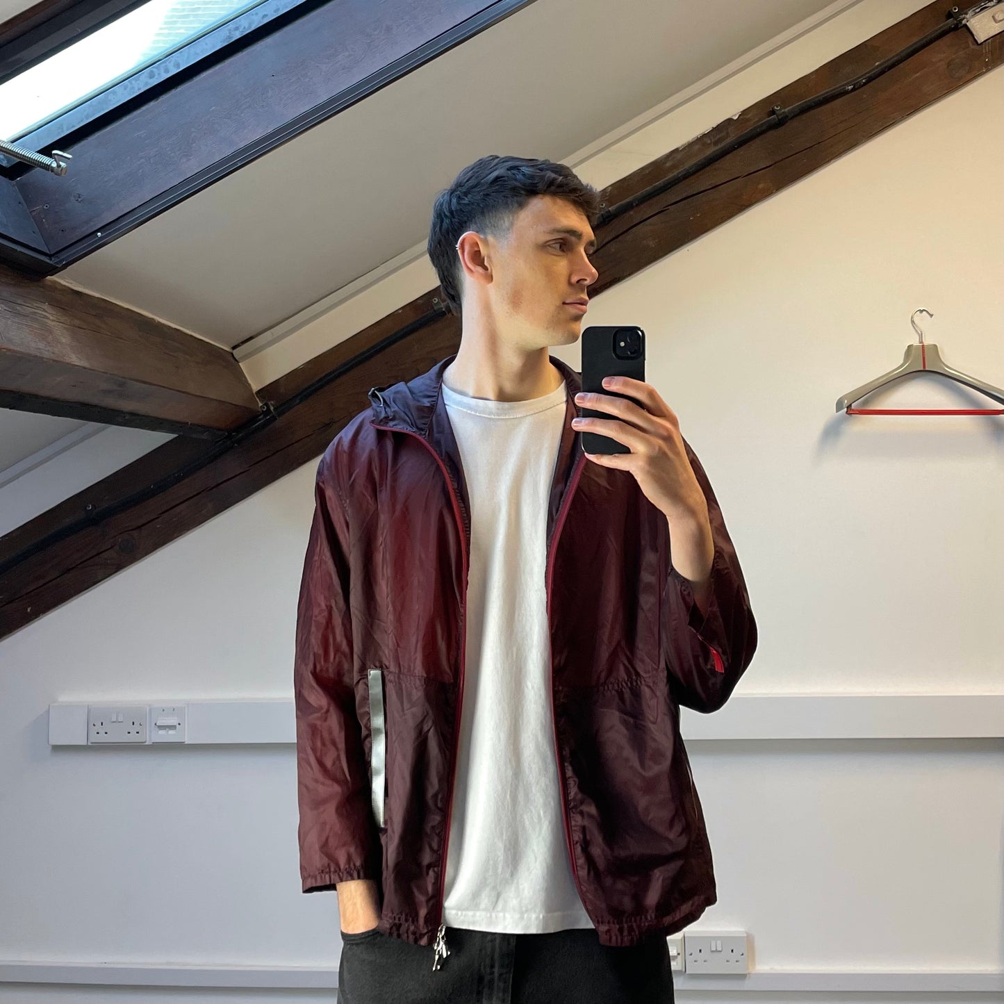 Prada Sport Burgundy SS00 Runway Reflective Nylon Hooded Jacket