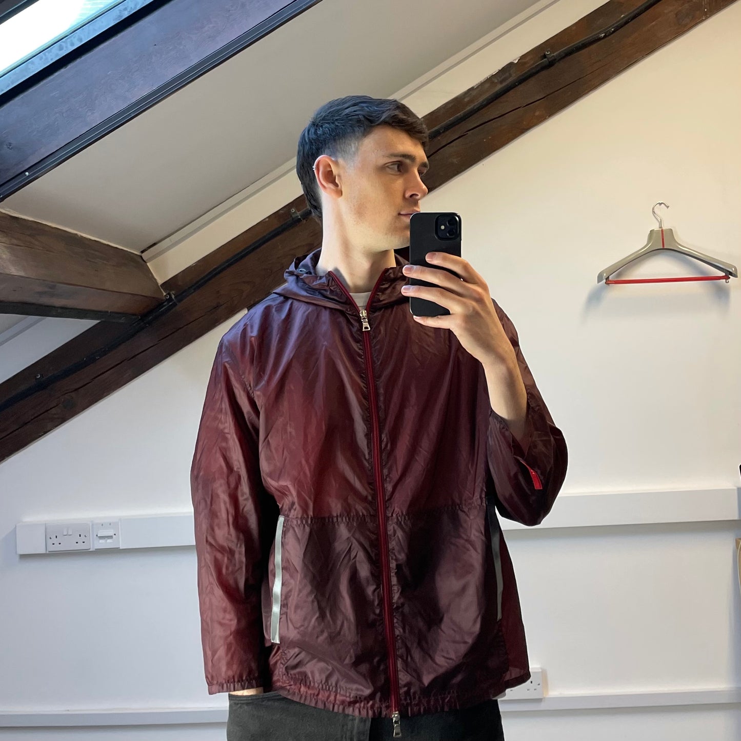 Prada Sport Burgundy SS00 Runway Reflective Nylon Hooded Jacket