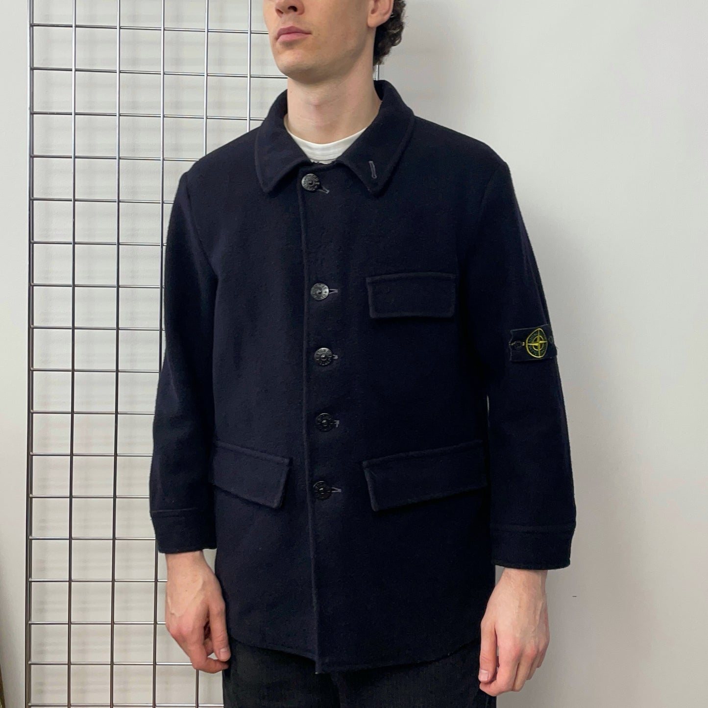Stone Island Navy AW04 Wool-Blend Overcoat