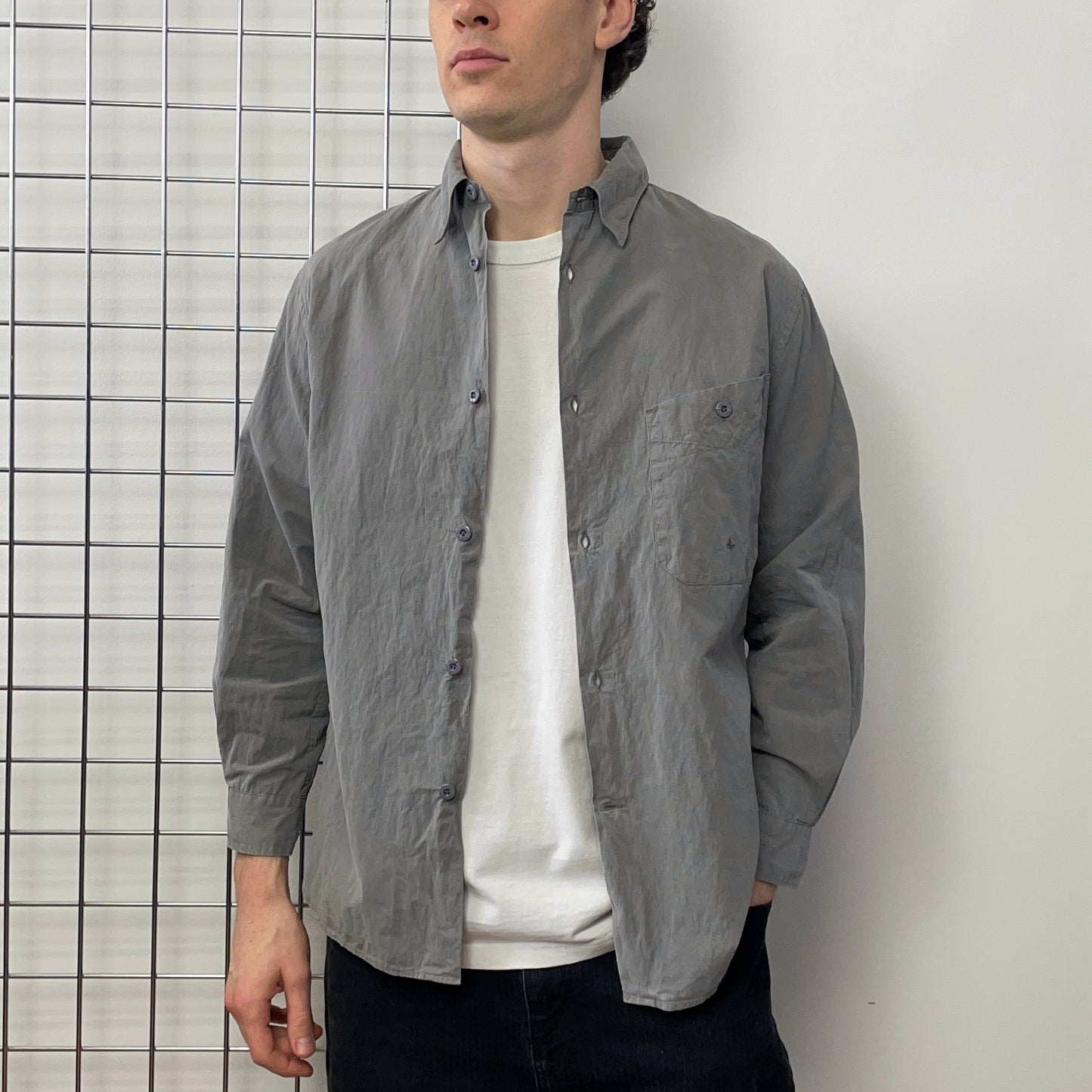 Stone Island Grey 00s Minimalist Embroidered Emblem Shirt