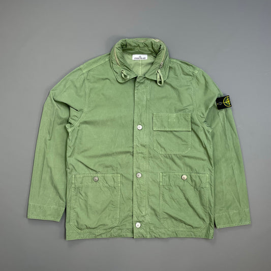 Stone Island Green SS23 Lightweight Cupro Cotton Twill-TC Concealed Hood Chore Jacket