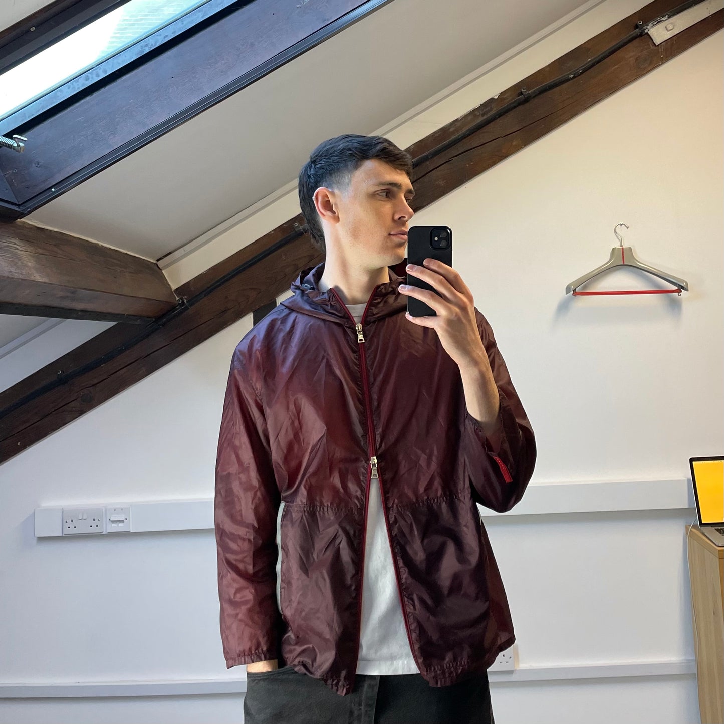 Prada Sport Burgundy SS00 Runway Reflective Nylon Hooded Jacket