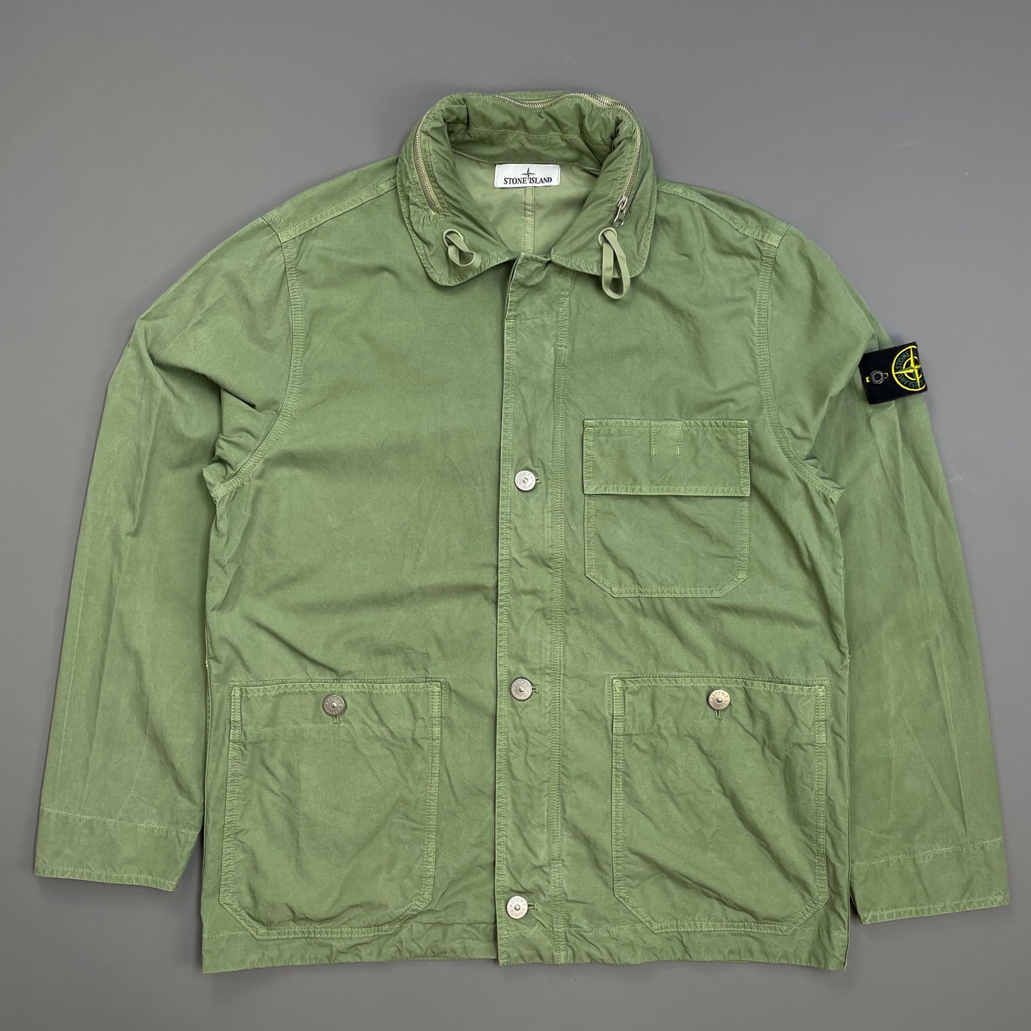 Stone Island Green SS23 Lightweight Cupro Cotton Twill-TC Concealed Hood Chore Jacket