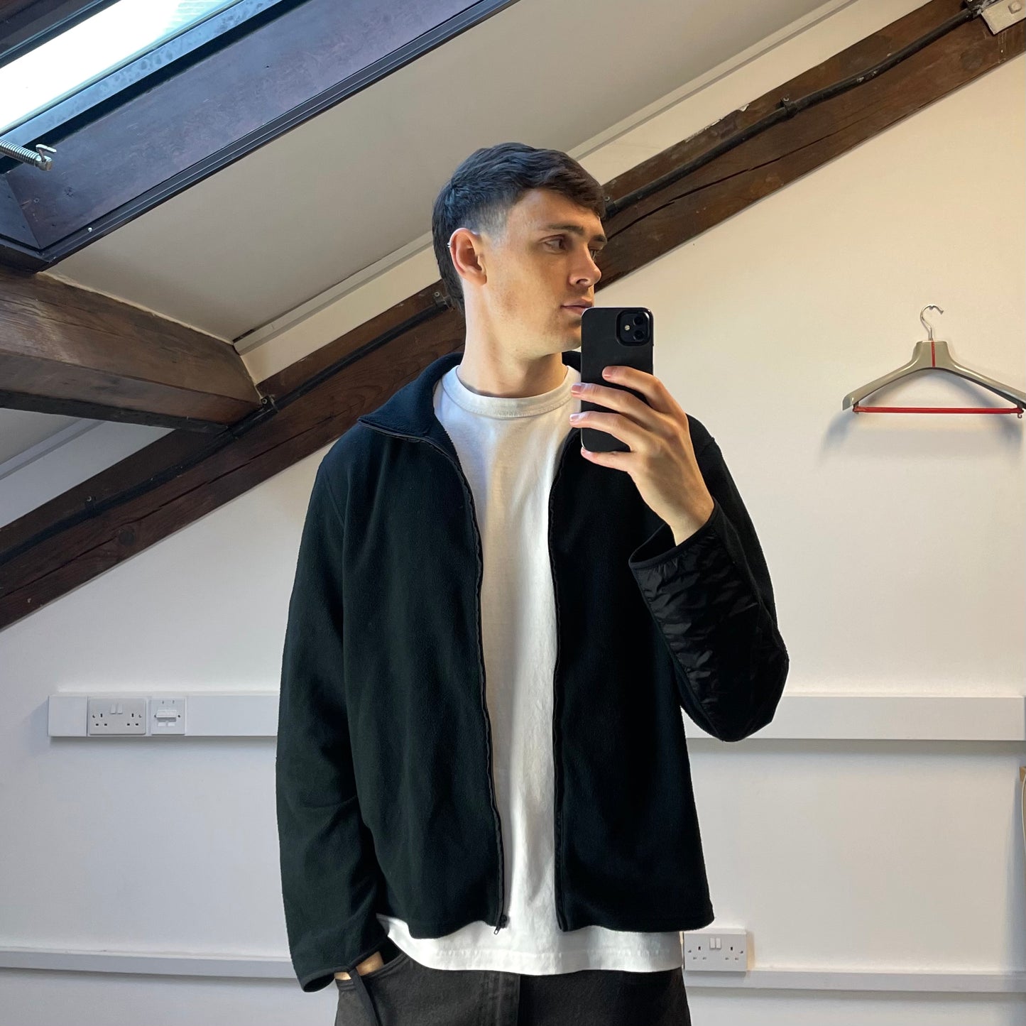Prada Sport Black Lightweight Nylon Panel Fleece Jacket