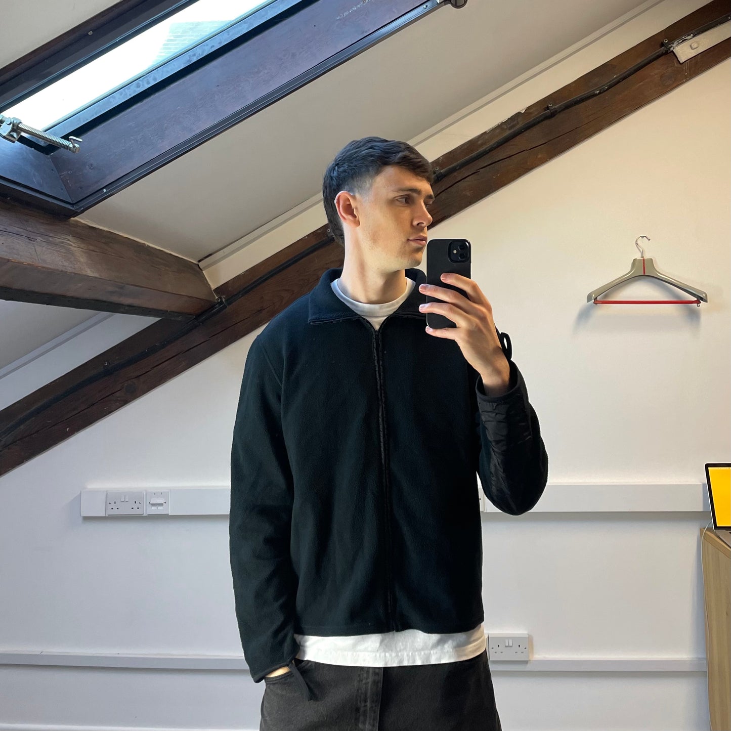 Prada Sport Black Lightweight Nylon Panel Fleece Jacket