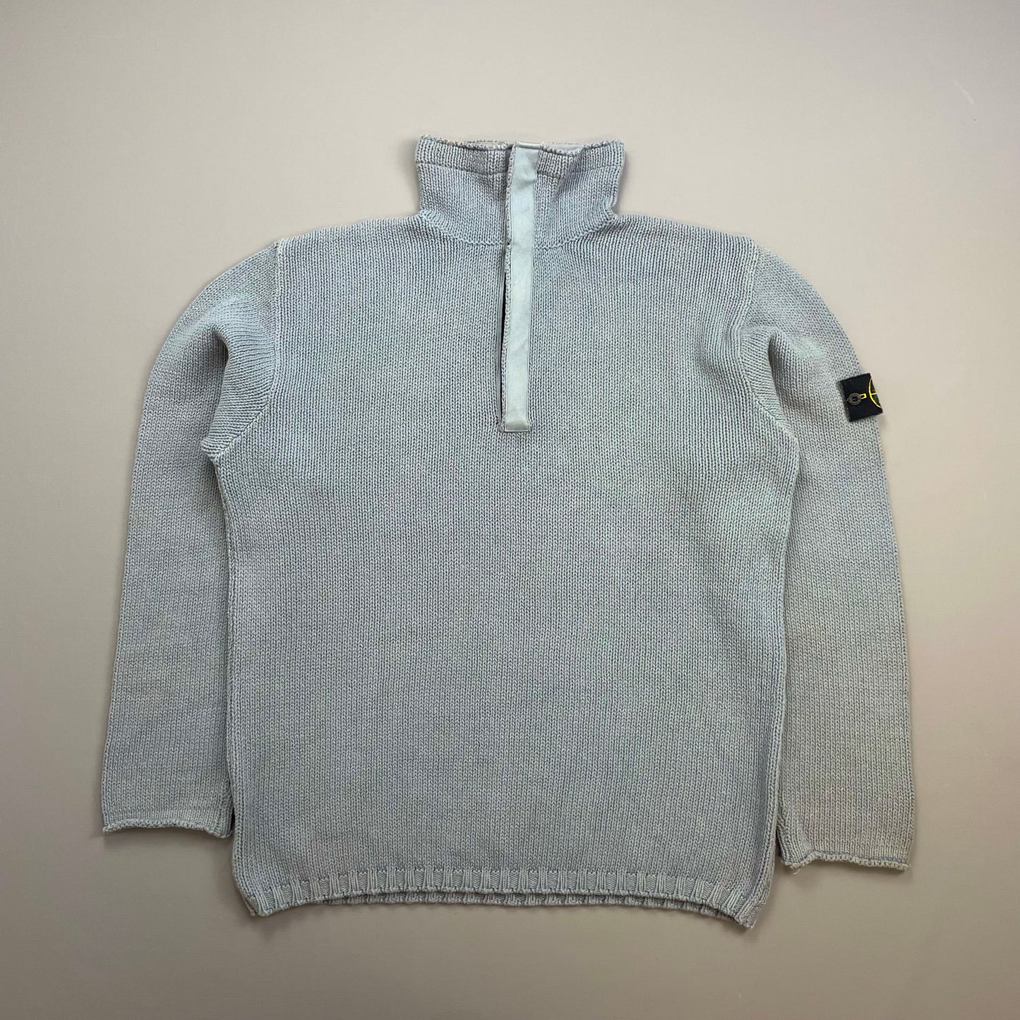 Stone Island Light Blue SS02 Heavyweight Half-Zip Knit Jumper