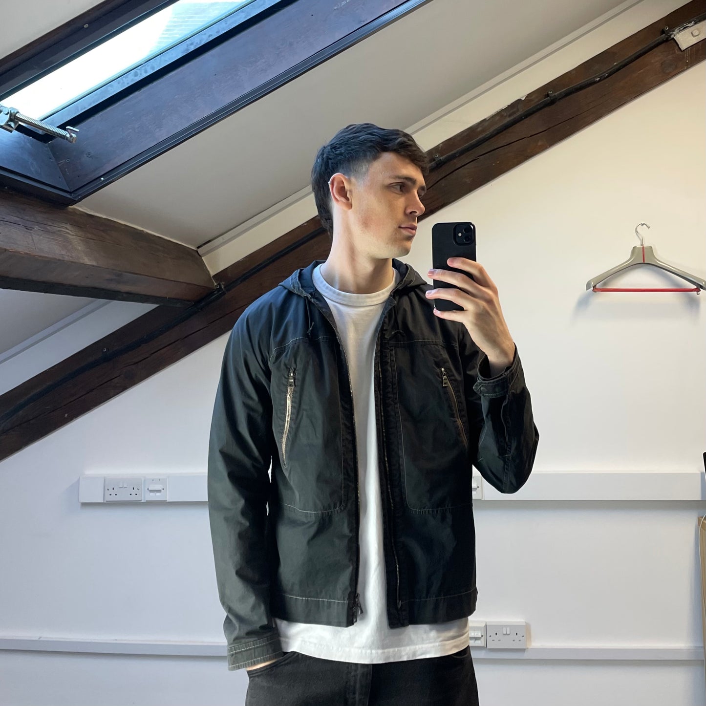 Prada Sport Grey Lightweight Contrast Stitching Hooded Windbreaker Jacket