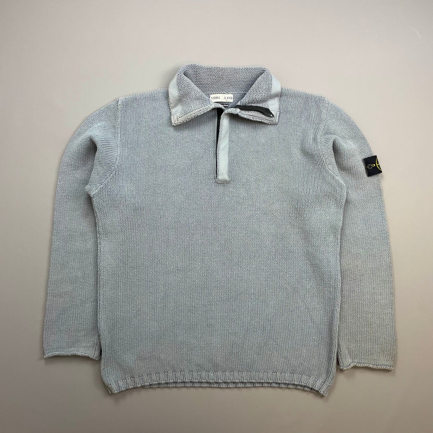 Stone Island Light Blue SS02 Heavyweight Half-Zip Knit Jumper