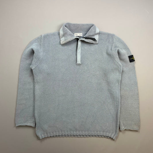 Stone Island Light Blue SS02 Heavyweight Half-Zip Knit Jumper