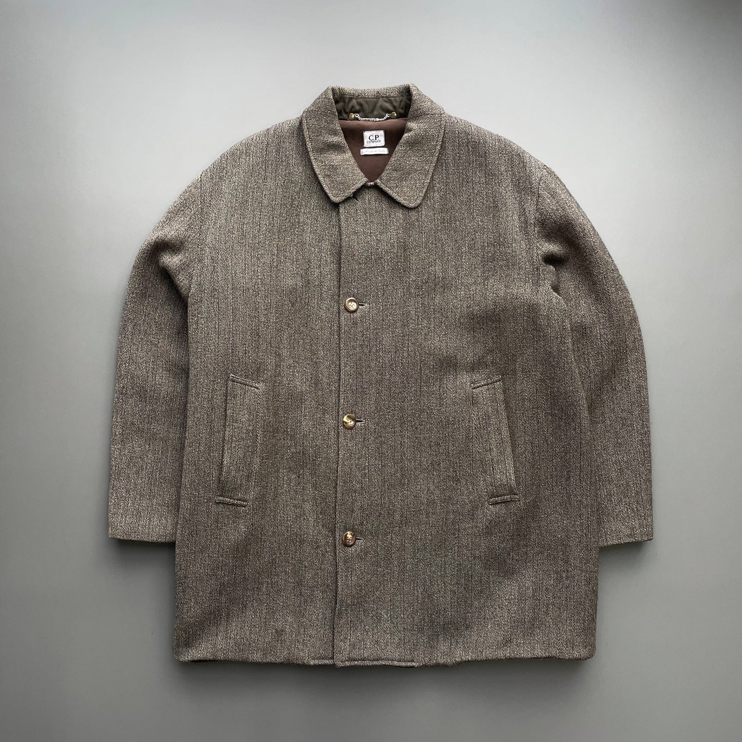 C.P. Company Grey & Brown AW95 Virgin Wool Lined Overcoat