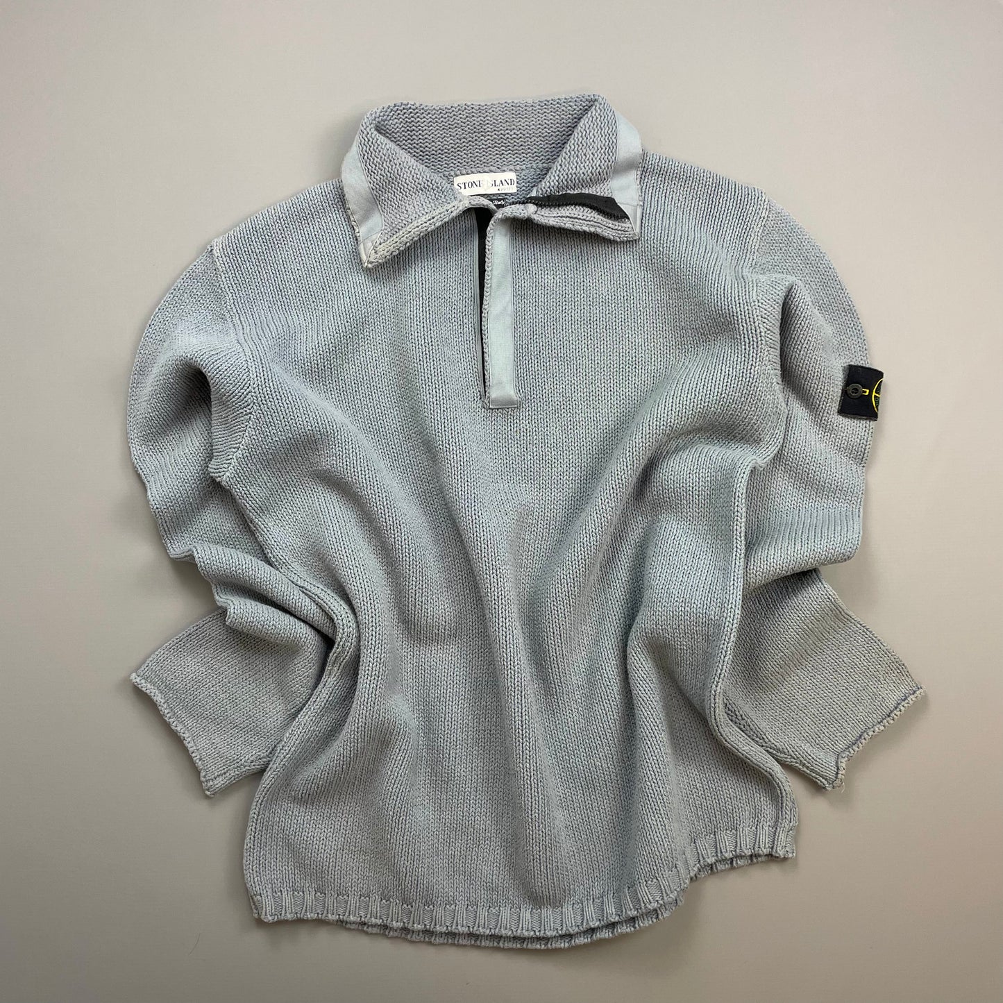 Stone Island Light Blue SS02 Heavyweight Half-Zip Knit Jumper