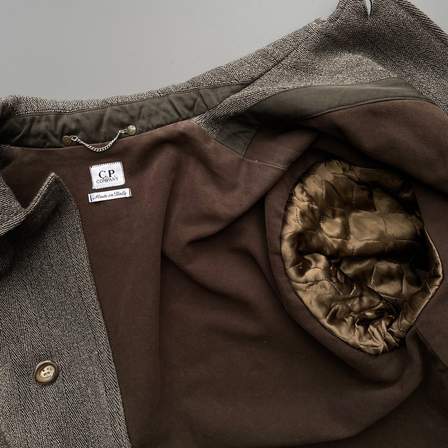 C.P. Company Grey & Brown AW95 Virgin Wool Lined Overcoat