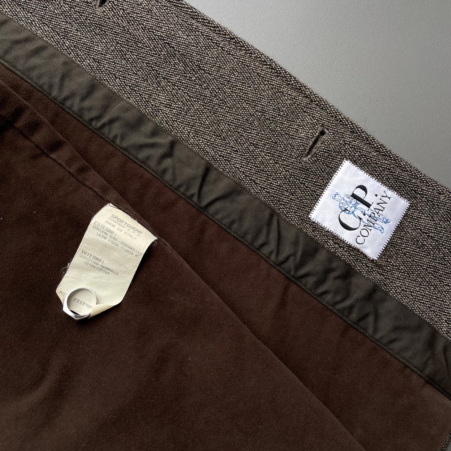 C.P. Company Grey & Brown AW95 Virgin Wool Lined Overcoat
