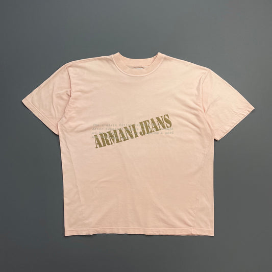 Armani Jeans Pink 90s 'Consumed & Used Aspect' Graphic Print T-Shirt