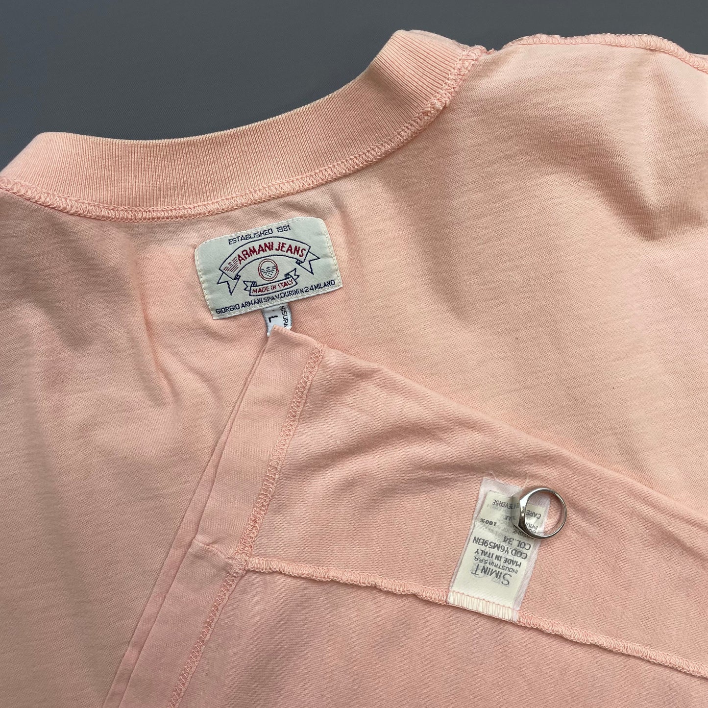 Armani Jeans Pink 90s 'Consumed & Used Aspect' Graphic Print T-Shirt