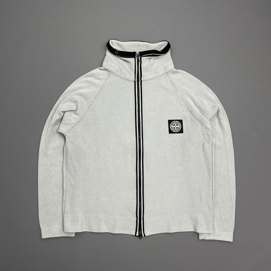 Stone Island Blue SS04 Cotton Zip Lightweight Knit Emblem Jacket