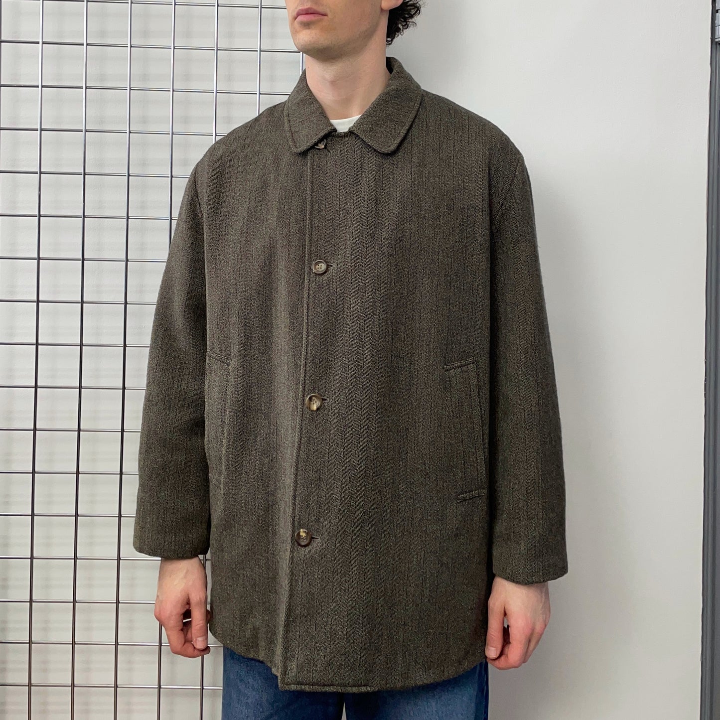C.P. Company Grey & Brown AW95 Virgin Wool Lined Overcoat