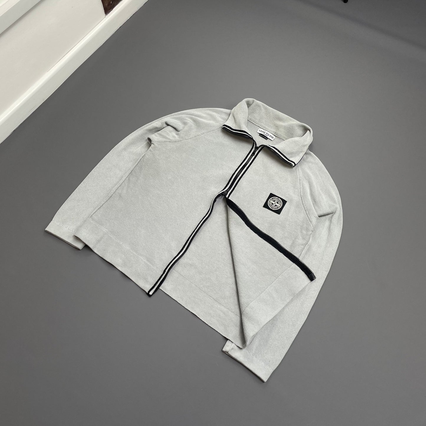 Stone Island Blue SS04 Cotton Zip Lightweight Knit Emblem Jacket
