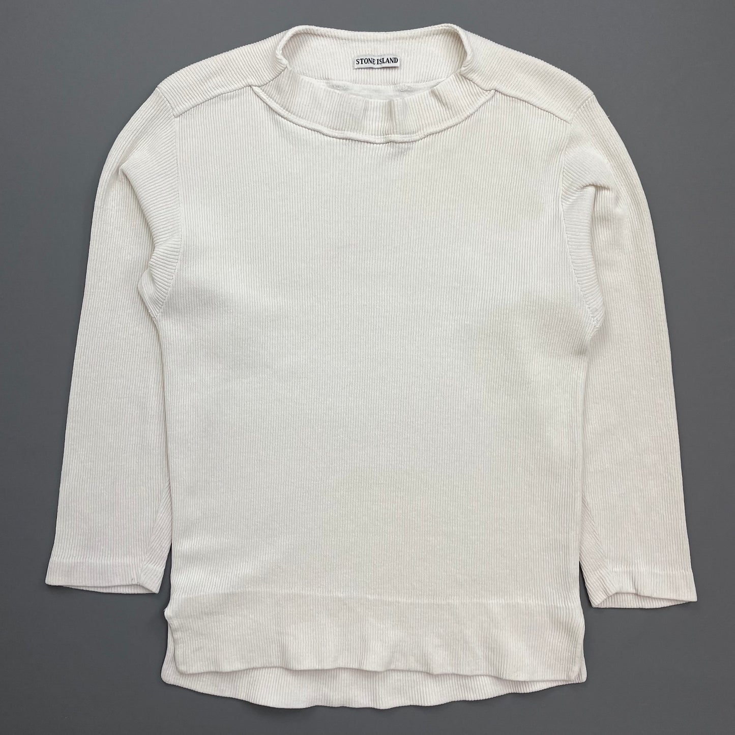 Stone Island White 80s Marina Cotton Fine-Rib Boat Neck Jumper