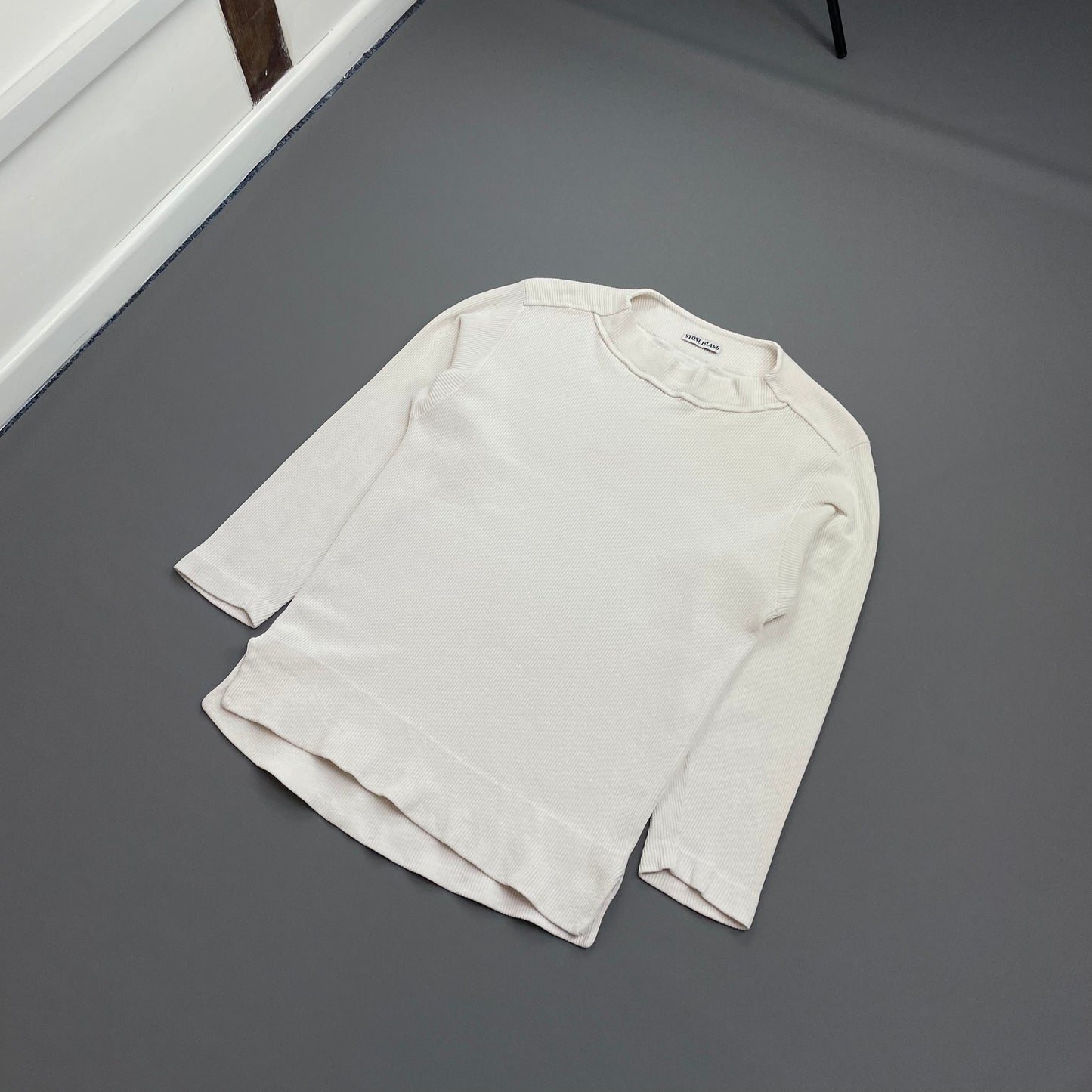 Stone Island White 80s Marina Cotton Fine-Rib Boat Neck Jumper