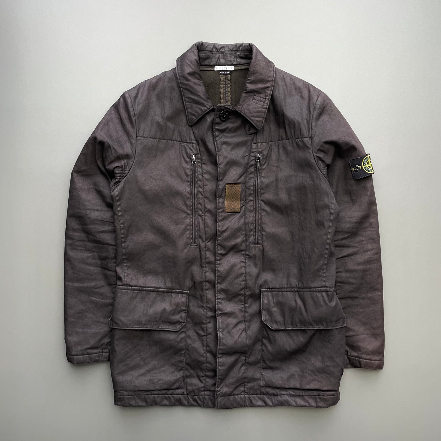 Stone Island Dark Grey AW05 Lino Flax Coated-Linen Wool-Lined Overcoat