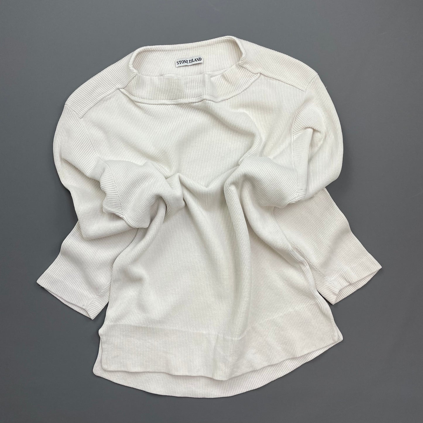 Stone Island White 80s Marina Cotton Fine-Rib Boat Neck Jumper