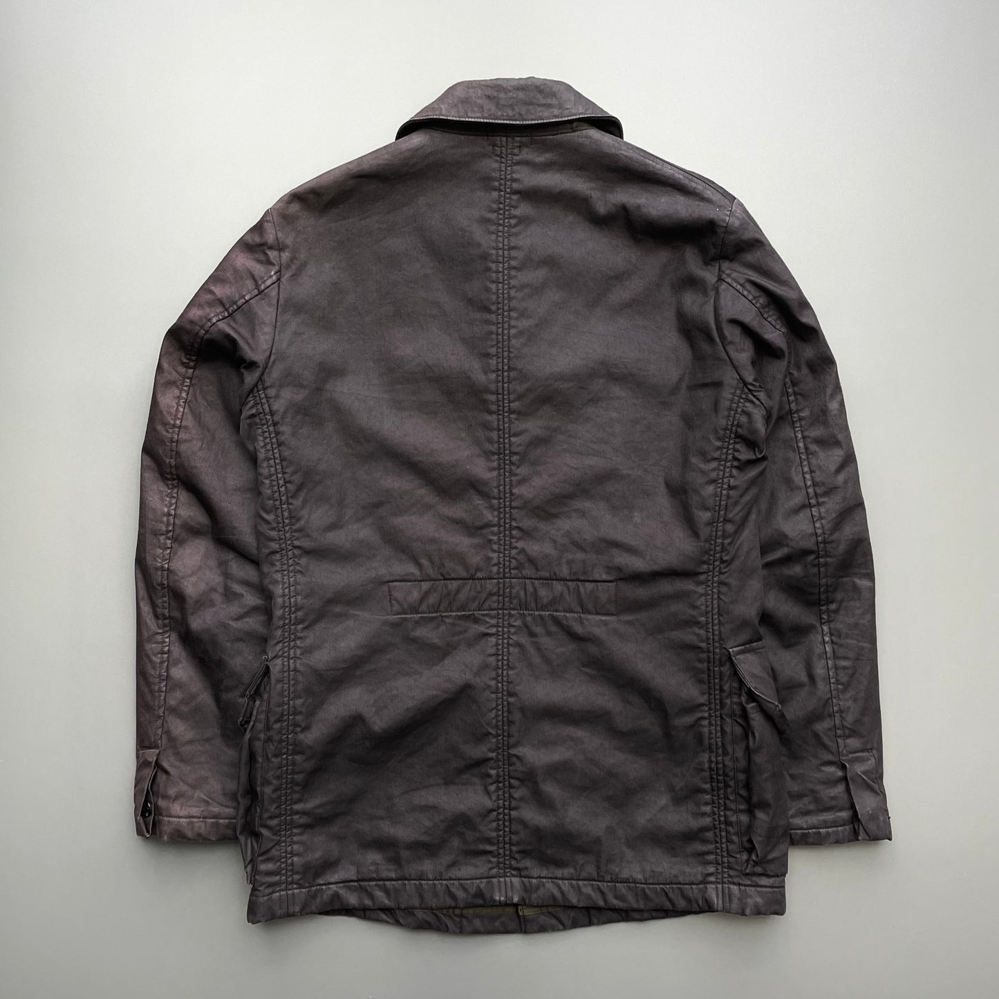 Stone Island Dark Grey AW05 Lino Flax Coated-Linen Wool-Lined Overcoat