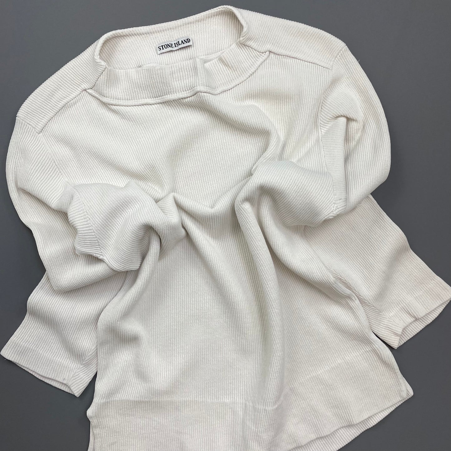 Stone Island White 80s Marina Cotton Fine-Rib Boat Neck Jumper
