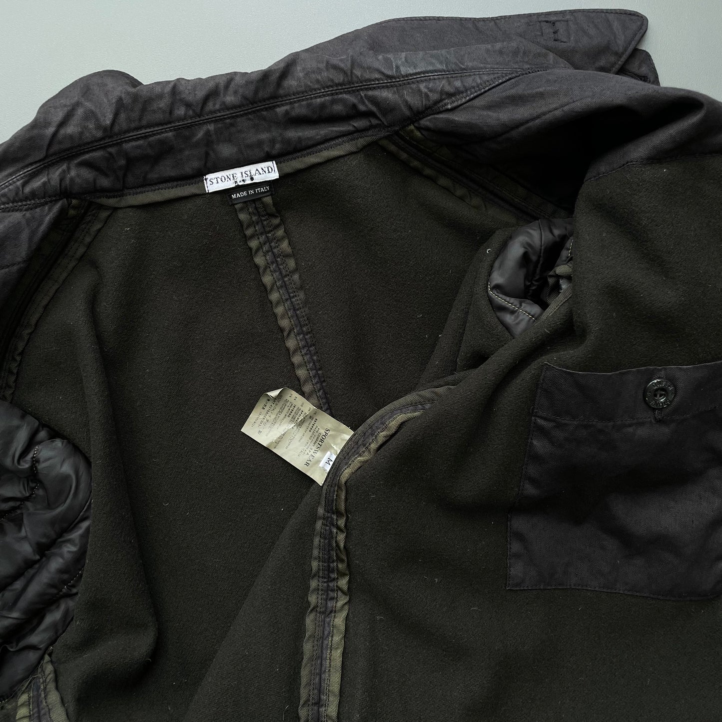 Stone Island Dark Grey AW05 Lino Flax Coated-Linen Wool-Lined Overcoat