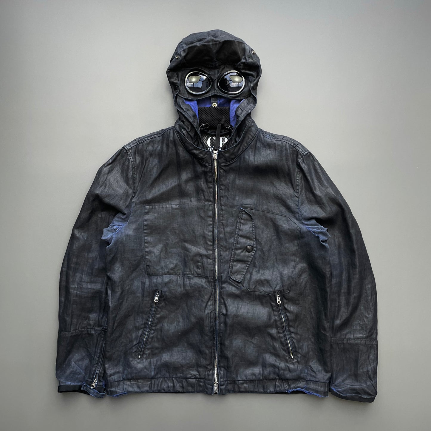 C.P. Company Black & Blue C(hi)LINO Linen Detachable Hood Goggle Jacket