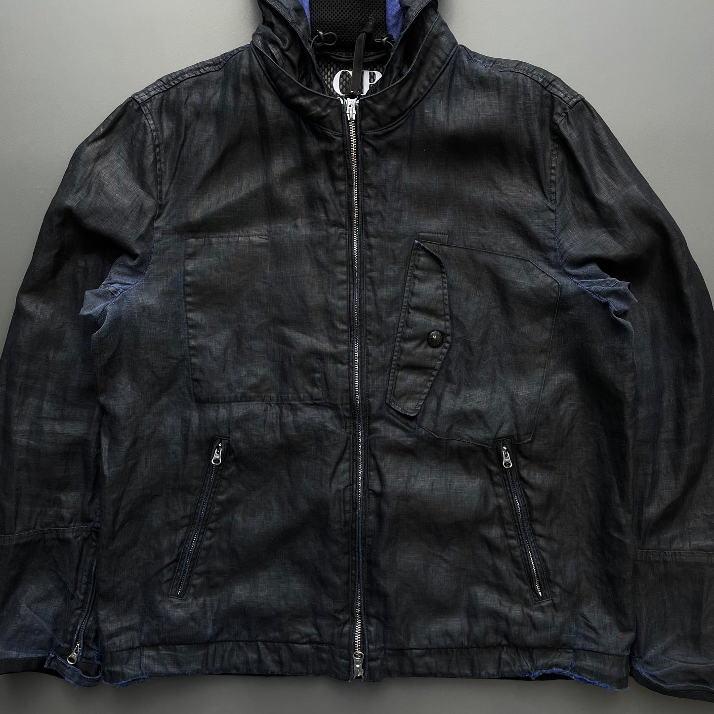C.P. Company Black & Blue C(hi)LINO Linen Detachable Hood Goggle Jacket
